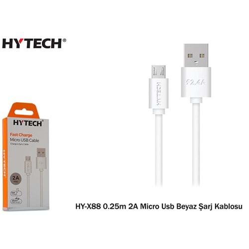 Hytech HY-X88 0.25m 2A Micro Usb Beyaz Şarj Kablosu