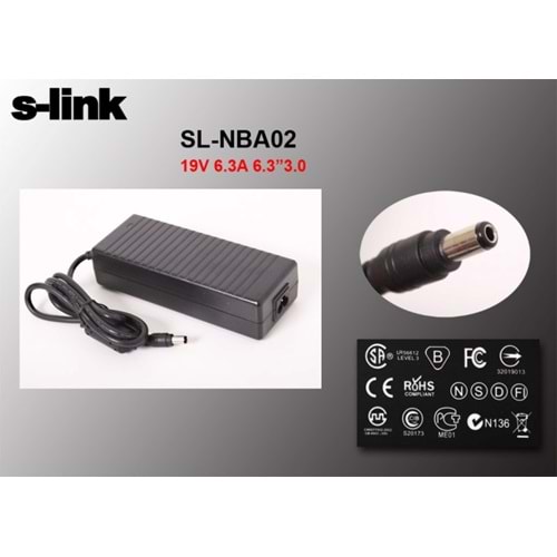 S-link SL-NBA02 120W 19V 6.3A 6.3x3.0 Toshiba Notebook Standart Adaptör