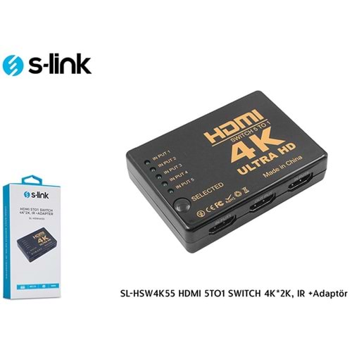 S-link SL-HSW4K55 HDMI 5TO1 SWITCH 4K*2K, IR +Adaptör