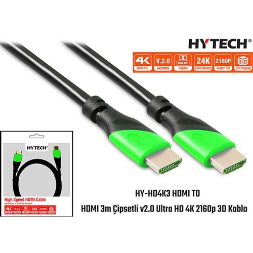 HYTECH HY-HD4K3 HDMI TO HDMI 3m v2.0 Ultra HD 4K 2160p 3D KABLO