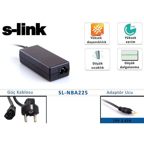 S-link SL-NBA225 19V 3.42A 1.7mm/4.0mm Standart Adaptör