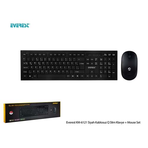 Everest KM-6121 Siyah Kablosuz Q Slim Klavye + Mouse Set