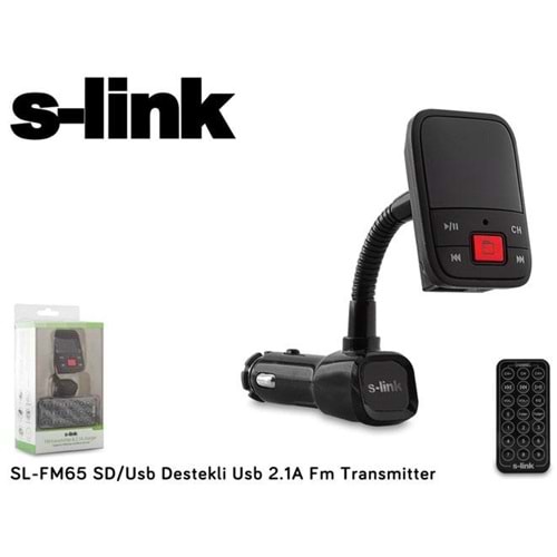 S-LİNK SL-FM65 SD/USB DESTEKLİ+2.1A USB ŞARJ PORTLU FM TRANSMİTTER