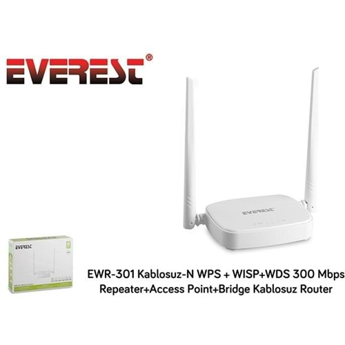 EVEREST EWR-301 KABLOSUZ-N WPS+WIPS+WDS 300Mbps REPEATER+ACCESS