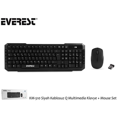 EVEREST KM-510 SİYAH KABLOSUZ F MULTİMEDİA KLAVYE+MOUSE SET