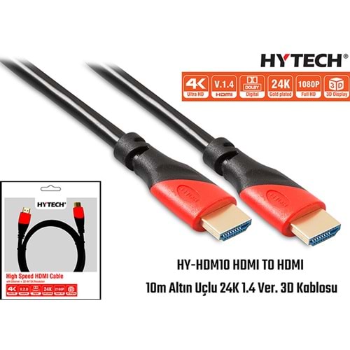Hytech HY-HDM10 HDMI TO HDMI 10m Altın Uçlu 24K 1.4 Ver. 3D Kablosu