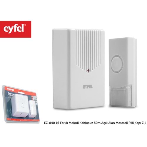 Eyfel EZ-840 16 Farklı Melodi Kablosuz 50m Açık Alan Mesafeli Pilli Kapı Zili