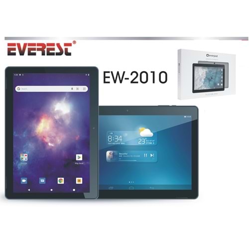 Everest PLUS EW-2010 Wifi+BT Çift Kamera IPS Ekran 10.1 A100 Quard Core 2GB Ram, 32GB And.10 OS Gri Tablet