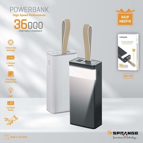 Sprange SR-P5 36000mAh Taşınabilir Digital Şarj Cihazı Powerbank