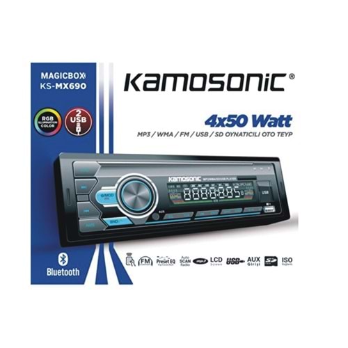 Kamosonic KS-MX690 Bluetooth Çift Usb/Sd/Fm Oto Teyp