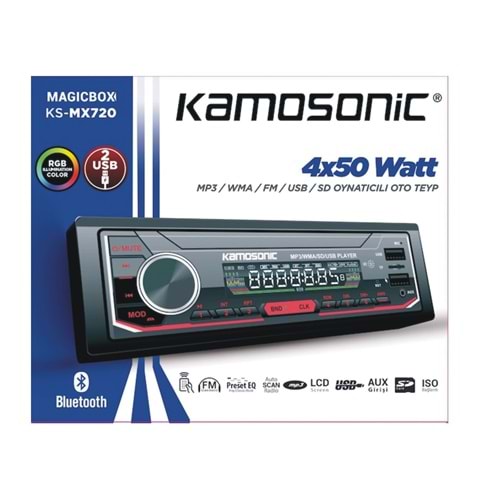 Kamosonic KS-MX720 Bluetooth Çift Usb/Sd/Fm Oto Teyp