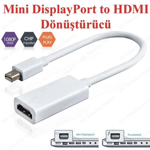 Mini DİSPLAYPORT to HDMI Kablosu Çevirici Dönüştürücü Adaptör