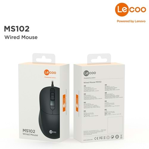 LENOVO LECOO MS102 800/1200/1600 DPI 4 TUŞLU USB KABLOLU OPTİK MOUSE