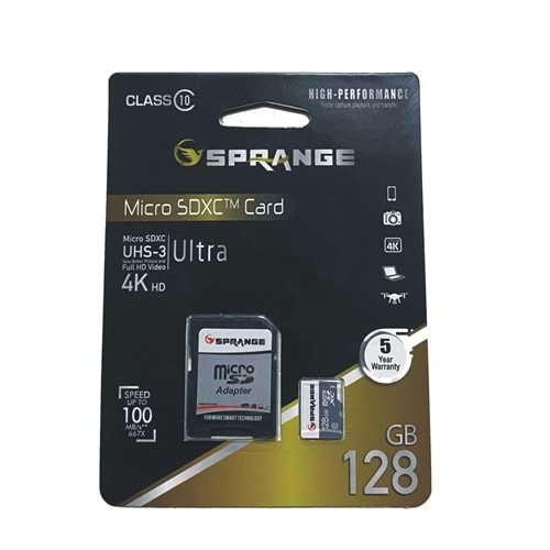 Sprange SM-128 128 GB Class10 Micro SDXC UHS-3 4K HD Ultra Hafıza Kartı