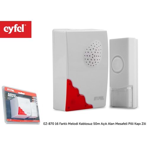 Eyfel EZ-870 16 Farklı Melodi Kablosuz 50m Açık Alan Mesafeli Pilli Kapı Zili