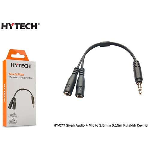 Hytech HY-X77 Siyah Audio + Mic to 3,5mm 0.15m Kulaklık Çevirici