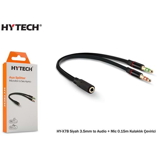Hytech HY-X78 Siyah 3.5mm to Audio + Mic 0.15m Kulaklık Çevirici