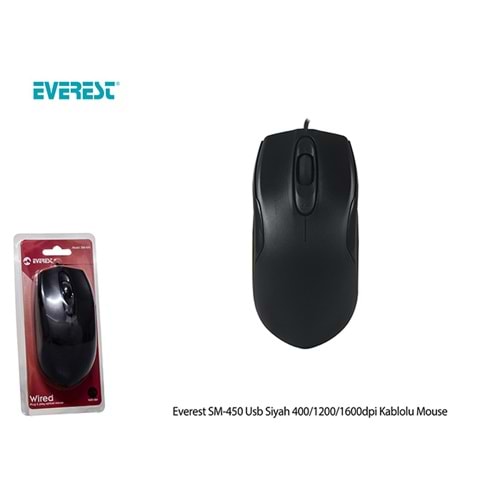 Everest SM-450 Usb Siyah 400/1200/1600dpi Kablolu Mouse