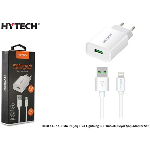 Hytech HY-XE14L USB Kablolu 1100MA Ev Şarj + 2A Lightning Beyaz Şarj Adaptör Seti