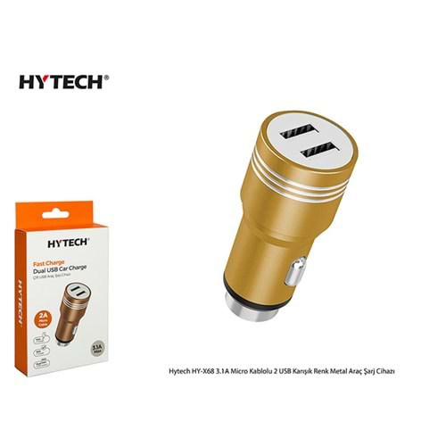 Hytech HY-X68M 3.1A Micro Kablolu 2 USB Karışık Renk Metal Araç Şarj Cihazı