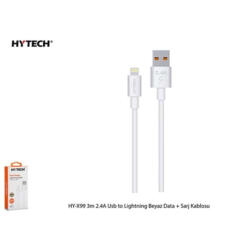 Hytech HY-X99 3mt 2.4A Usb to Lightning Beyaz Data + Sarj Kablosu