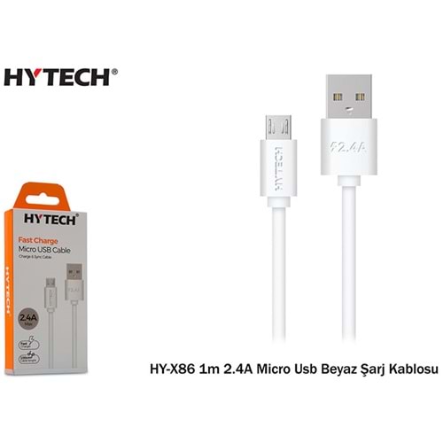 Hytech HY-X86 1mt 2.4A Micro Usb Beyaz Şarj Kablosu