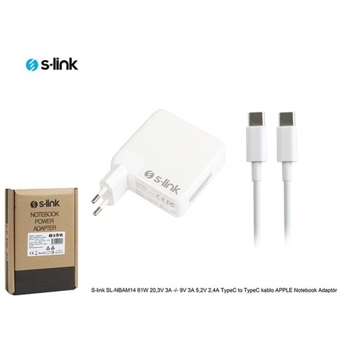 S-link SL-NBAM14 61W 20,3V 3A -/- 9V 3A 5,2V 2,4A TypeC to TypeC kablo APPLE Notebook Adaptör