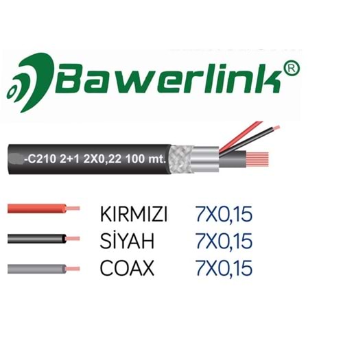 Bawerlink BW-C210 CCTV 2+1 0,22mm 100Mt Kamera Kablosu A Kalite