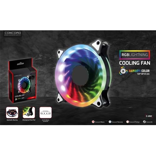 Concord C-892 RGB Gökkuşağı Renkli 12cm Soğutucu Fan