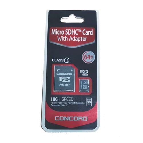 CONCORD C-M64 64 GB ADAPTÖRLÜ CLASS 10 MİCRO SD HAFIZA KART