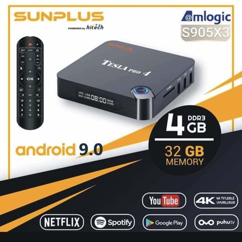 SUNPLUS TESLA PRO 4 AMLOGIC S905X3 ANDRIOD 9 DDR3 4GB 32GB TV BOX
