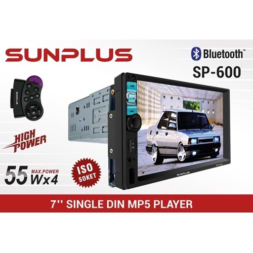 Sunplus SP-600 7 Inç Sıngle Dın 55x4 Mırrorlınk Bt/Usb/Sd/Mp5/Aux/Fm Kameralı Tofas Seri Oto Teyp