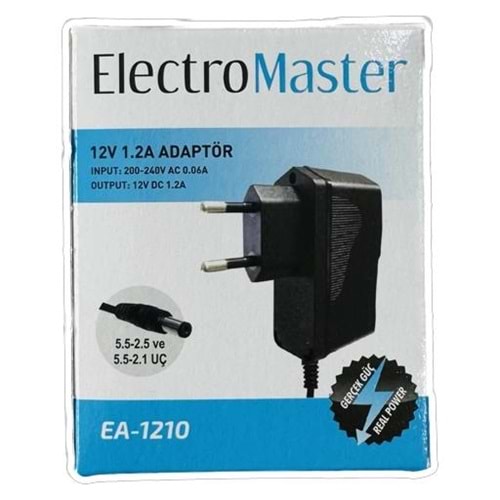 Electro Master EA-1210 12V 1A Priz Tipi Plastik Adaptör 4 MM