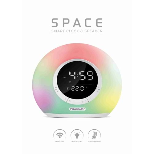 Powerway SPACE Saat Alarm Usb Aux Müzik Çalar Radyo Gece Lambası Taşınabilir Space Bluetooth Hoparlör