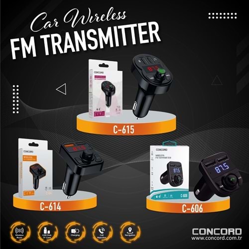 Concord C-614 3.1A Çift USB/TF/BT/FM Bluetooth FM Transmitter