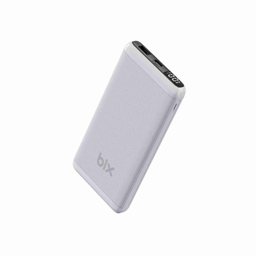 Bix BXPB107 10000mAh 20W PD Type-C ve USB-A SCP 22.5W QC 3.0 18W Çift Çıkışlı LED Ekranlı Beyaz Powerbank