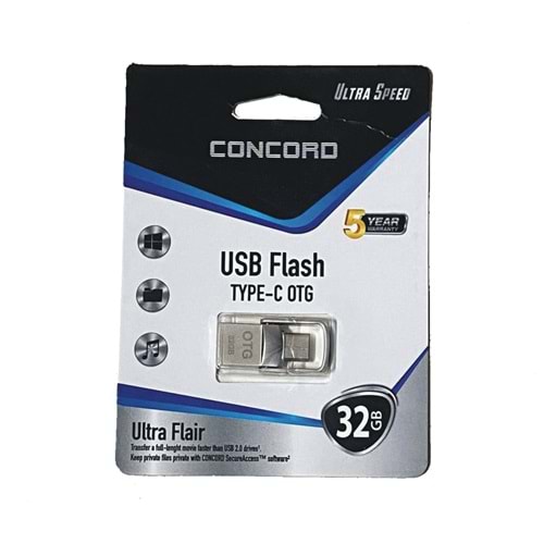 Concord C-OTGTN32 32 GB USB 2,0 Otg Type-C Mini Metal Flash Bellek