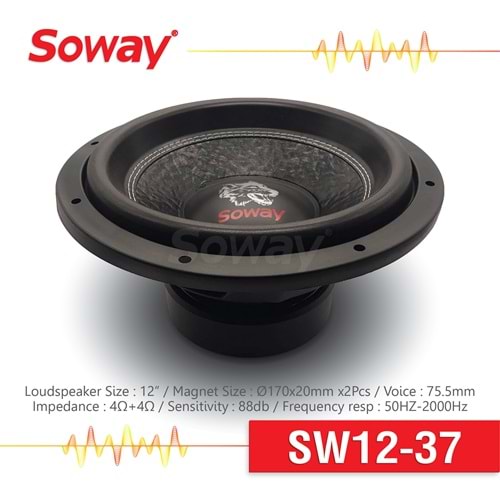 Soway SW12-37 Bass Subwoofer 30cm 1200 Watt Bufer Kabinsiz