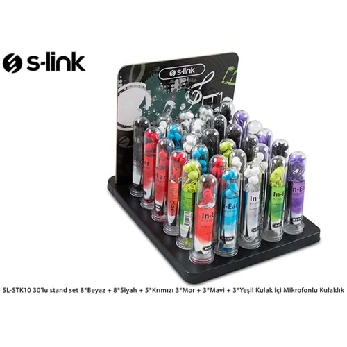 S-link SL-STK10 30lu stand set 8*Beyaz + 8*Siyah + 5*Krımızı 3*Mor + 3*Mavi + 3*Yeşil Kulak İçi Mikrofonlu Kulaklık