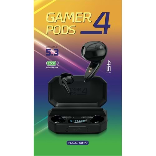 Powerway 45MS Gamer Pods4 Bluetooth 5.3 BT 2600 mAH Kulak İçi Oyuncu Kulaklığı