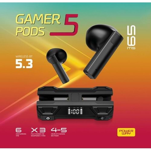 Powerway 65MS Gamer Pods5 Bluetooth 5.3 BT Kulak İçi Oyuncu Kulaklığı