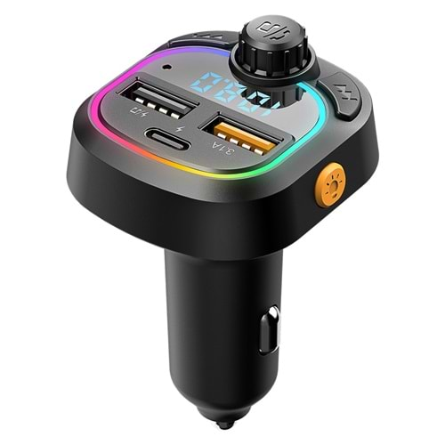 Hytech HY-XCB45 5V 3.1A / 5V 1A Rainbow Işıklı Led Ekran MP3 TF+USB+FM Bluetooth Fm Transmitter