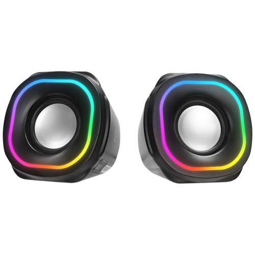 Mikado MD-180 2.0 3W*2 Beyaz/Siyah RGB Aydınlatmalı USB + 3.5mm USB 5V Speaker Hoparlör