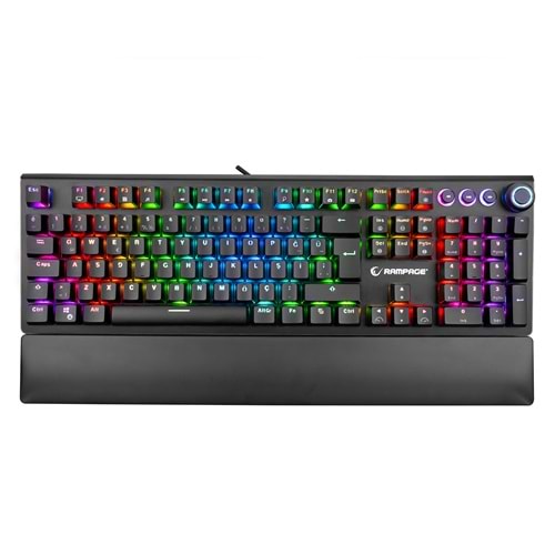 Rampage KB-R92 THUNDER Siyah USB Bilek Destekli Switch Full RGB Q Gaming Oyuncu Mekanik Klavye