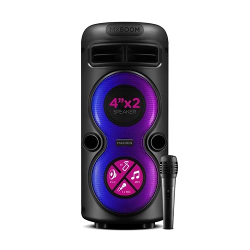 Maxron MXBoom Karaoke Mikrofonlu Bluetooth Hoparlör Parti Led Işıklı Ses Sistemi