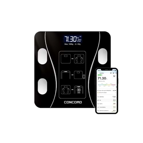Concord C-W01 Akıllı Bluetooth Baskül Siyah