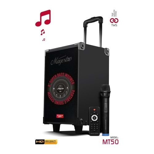 Powerway MT50 Şarjlı Mikrofonlu Hoparlör Karaoke Sistemi Taşınabilir Amfi Büyük Bluetooth Hoparlör