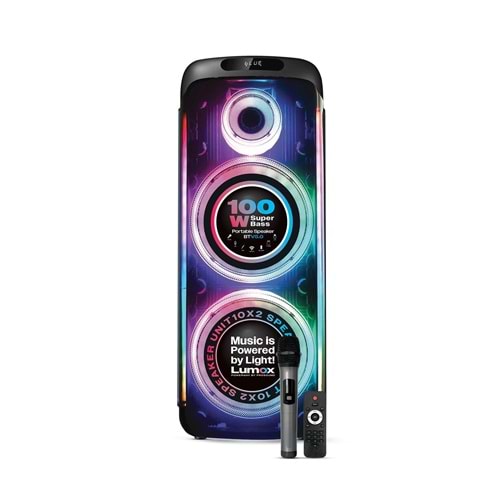 Powerway Lumox 100W Bluetooth Hoparlör Karaoke Parti Ses Sistemi Gitar Girişli Optik Kontrol Paneli Ekran