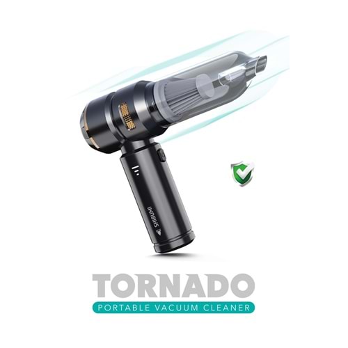 Shıbumı TORNADO 100W Şarjlı Kablosuz Araç İçi Süpürge Gerçek 16000PA Güçlü Üfleme & Vakum Aksesuarlı Type-c