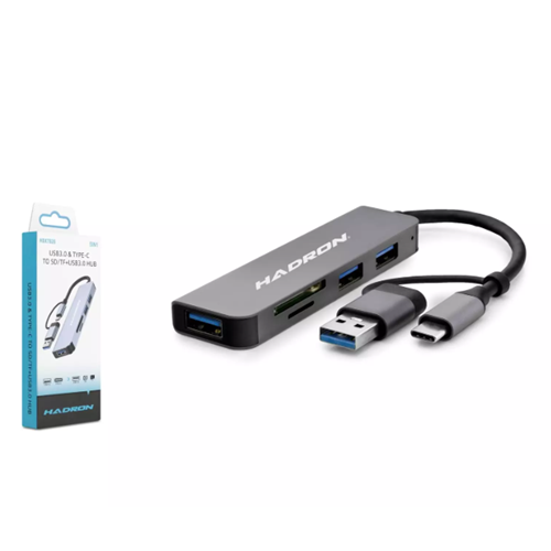 Hadron HDX7826 USB 3.0 & Type-C Combo Hub Kart Okuyucu 5 Port - Gri